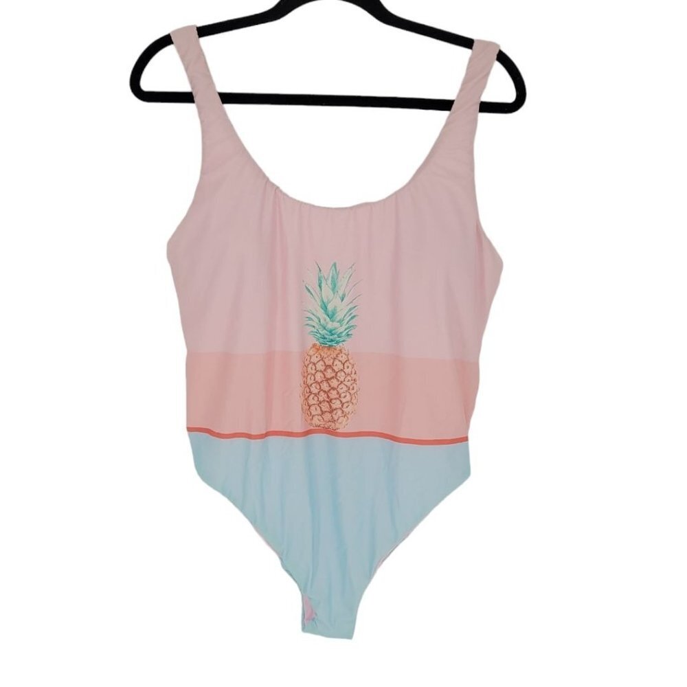 Bikini Lab womens 1X Pop Art Pineapple blue pink one piece bathing suit NWT